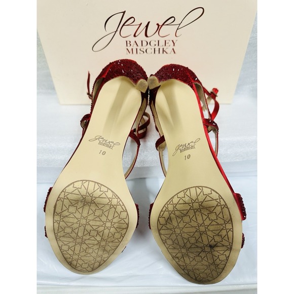 Badgley Mischka Jewel Aliza II Red Jeweled Satin Red Size 10 IOB - Picture 11 of 11